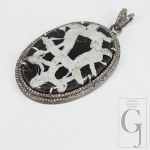 Very beautiful black septarian pendant Rosecut pave diamond pendant 925 sterling silver handmade finish diamond charms necklace pendant