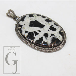 Very beautiful black septarian pendant Rosecut pave diamond pendant 925 sterling silver handmade finish diamond charms necklace pendant