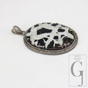 Very beautiful black septarian pendant Rosecut pave diamond pendant 925 sterling silver handmade finish diamond charms necklace pendant