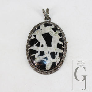 Very beautiful black septarian pendant Rosecut pave diamond pendant 925 sterling silver handmade finish diamond charms necklace pendant