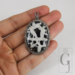 Very beautiful black septarian pendant Rosecut pave diamond pendant 925 sterling silver handmade finish diamond charms necklace pendant