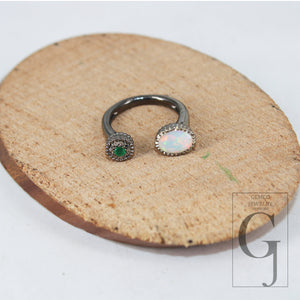 Antique Finish Opal Ring  Emerald Ring Designer Rosecut Pave Rosecut Diamond Rings 925 Sterling Silver Handmade Silver Finish Diamond Ring