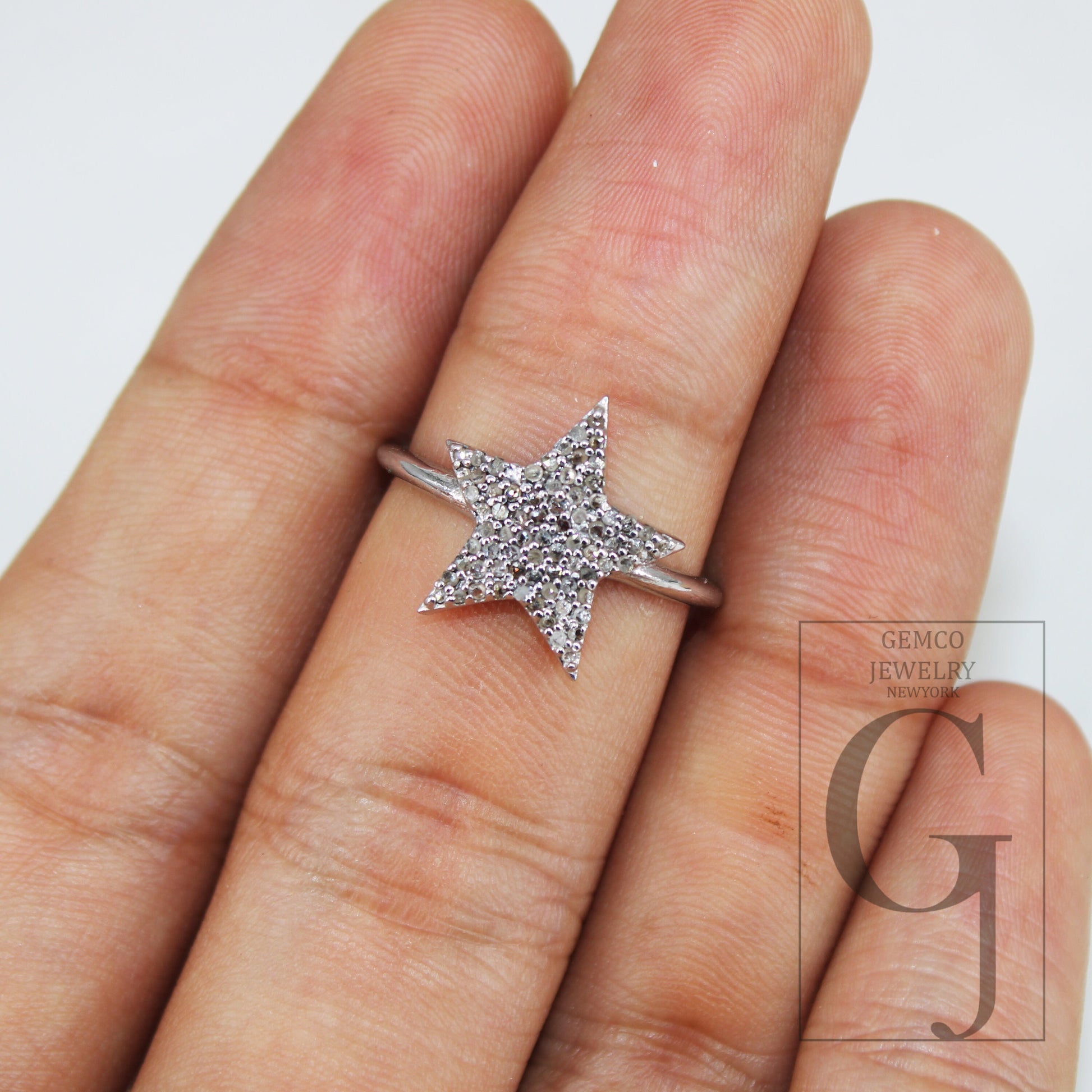 Very Beautiful Star Ring Designer Rosecut Pave Diamond Rings 925 Sterling Silver Handmade Silver Finish Diamond Ring