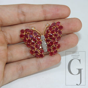 Beautiful 14k Gold Finish Butterfly Designer Ruby Ring Rosecut Pave Diamond Ring 925 Sterling Silver Handmade Finish Diamond Ring