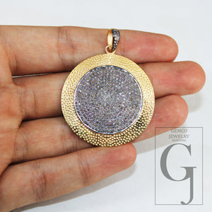 Gold finish round shape design charm latest design Rosecut pave diamond pendant 925 sterling silver handmade finish diamond pendant jewelry