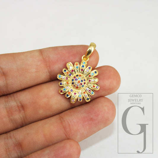 Pave multi sapphire rosecut pendant 925 sterling silver pendant handmade naturalsapphire pendant beautiful Flower sapphire charm Pendant