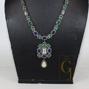 Beautiful Neck Emerald, Kyanite , Opal Necklace Rosecut Pave Diamond Necklace Handmade 925 Sterling Silver Finish Diamond Necklace