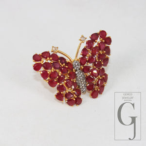 Beautiful 14k Gold Finish Butterfly Designer Ruby Ring Rosecut Pave Diamond Ring 925 Sterling Silver Handmade Finish Diamond Ring