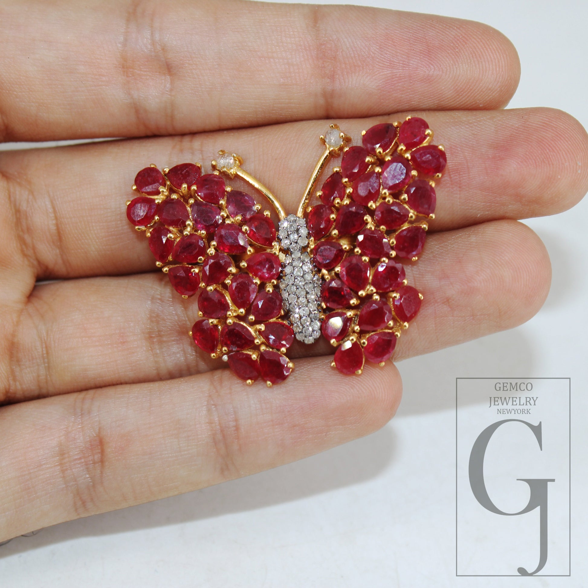 Beautiful 14k Gold Finish Butterfly Designer Ruby Ring Rosecut Pave Diamond Ring 925 Sterling Silver Handmade Finish Diamond Ring