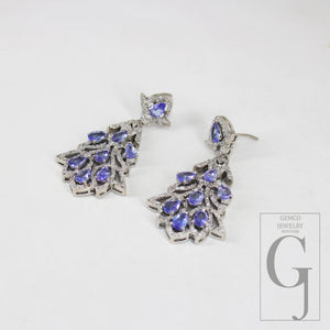 Beautiful Designer AA Natural Tanzanite Earring Rosecut Pave Diamond Earrings 925 Sterling Silver Handmade Silver Finish Diamond Earring