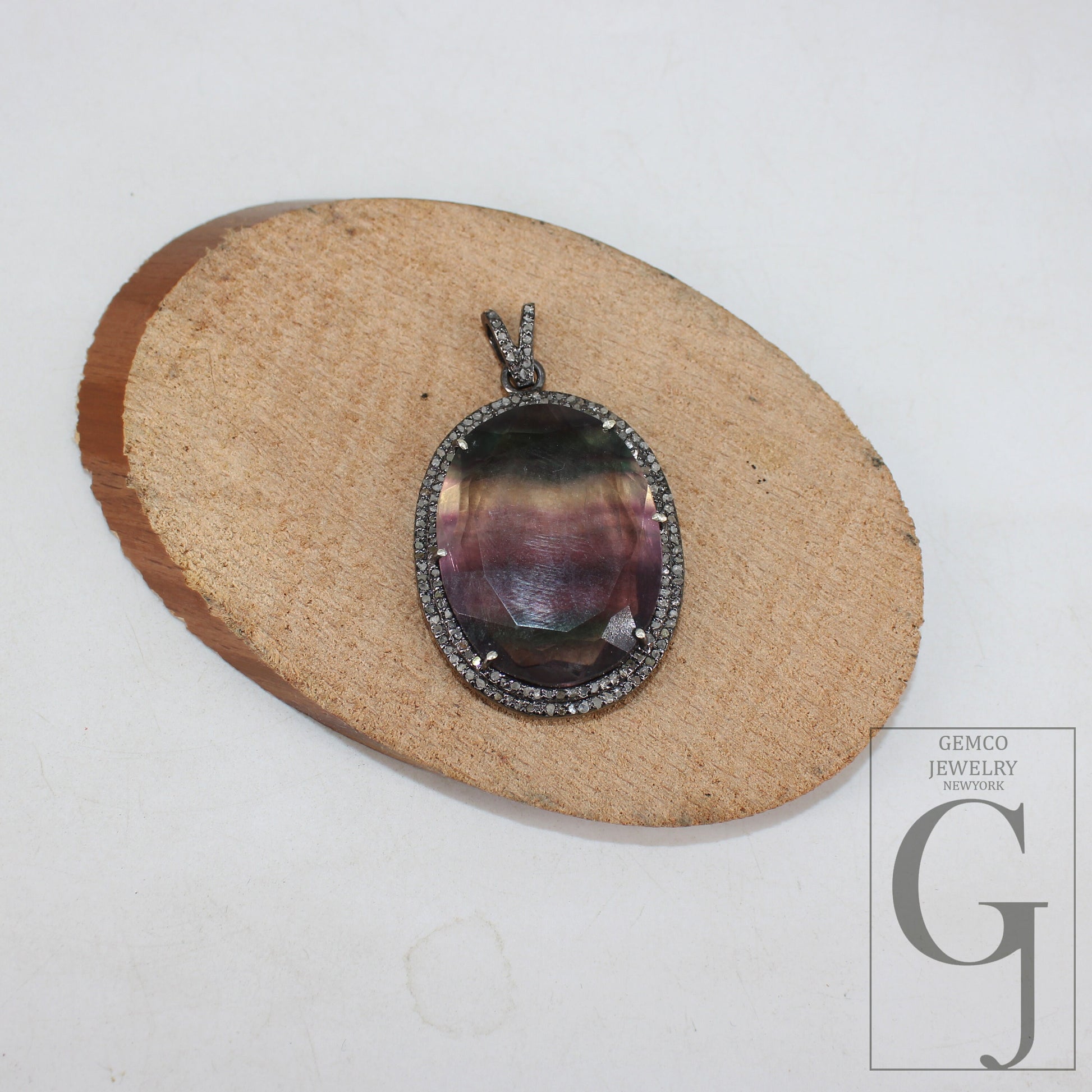 One of a kind Fluorite pendant designer Rosecut pave diamond pendant 925 sterling silver handmade finish diamond charms necklace pendant