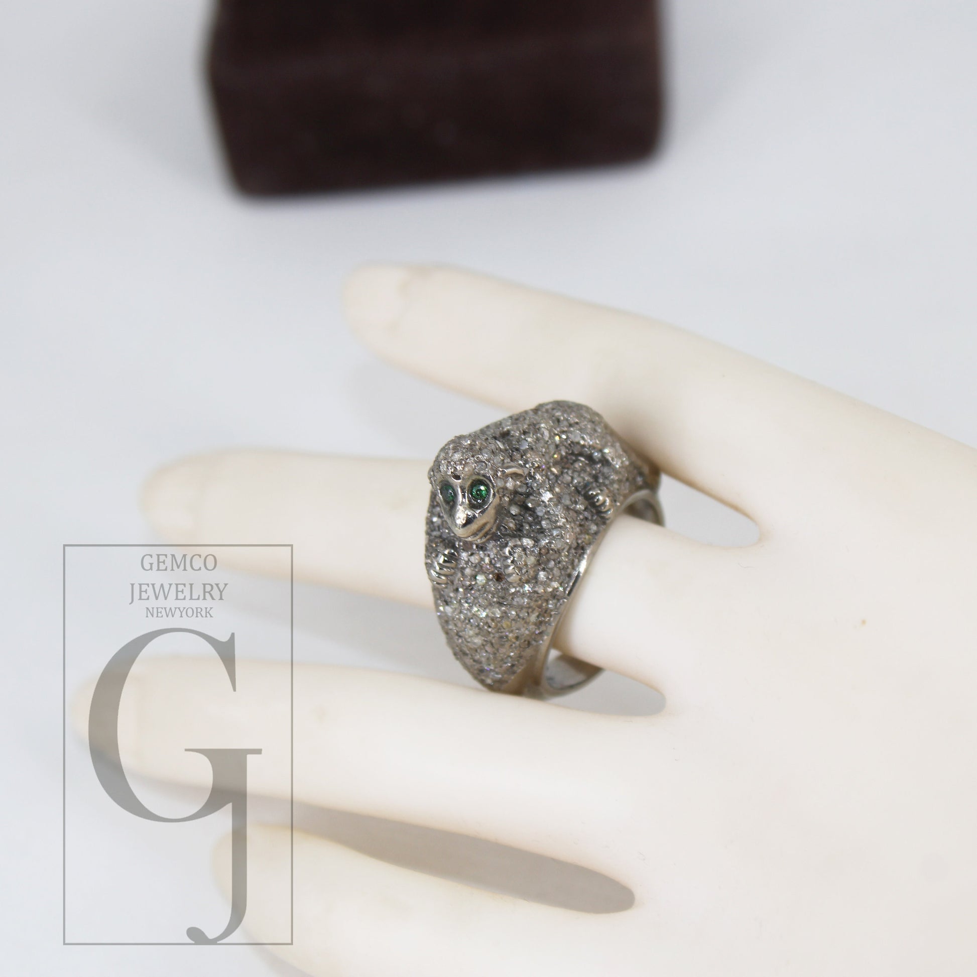 Antique Finish Monkey Ring Designer Rosecut Pave Diamond Rings 925 Sterling Silver Handmade Silver Finish Diamond Ring