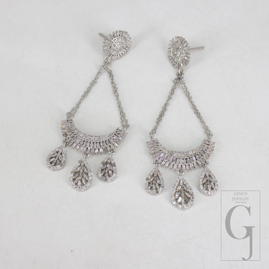 Beautiful Designer Diamond Baguettes Pave Diamond Earring Sterling Silver Earring Pave Diamond Silver Earring 925 Sterling Diamond Earring