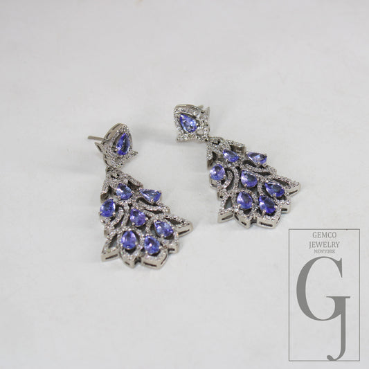 Beautiful Designer AA Natural Tanzanite Earring Rosecut Pave Diamond Earrings 925 Sterling Silver Handmade Silver Finish Diamond Earring