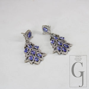 Beautiful Designer AA Natural Tanzanite Earring Rosecut Pave Diamond Earrings 925 Sterling Silver Handmade Silver Finish Diamond Earring