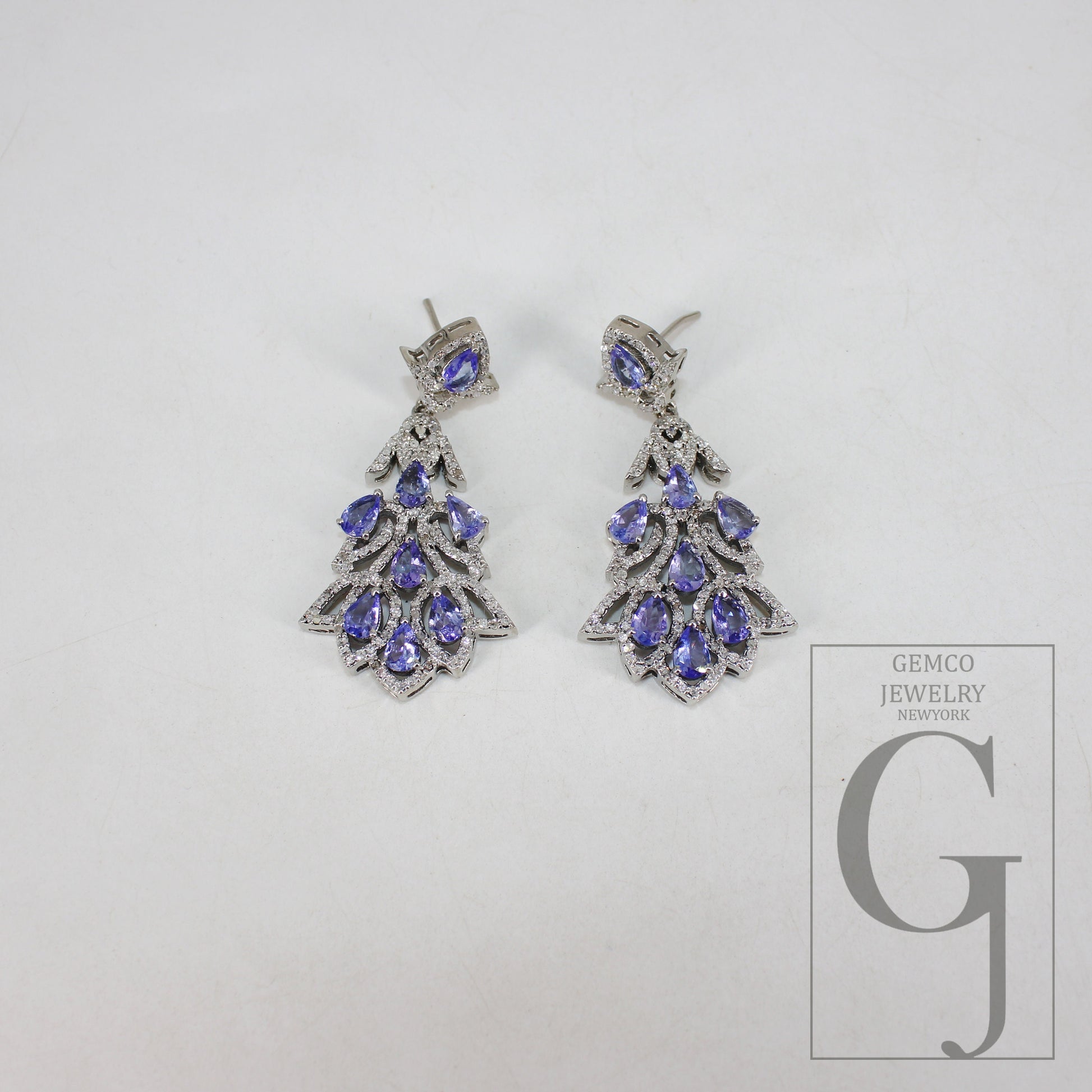 Beautiful Designer AA Natural Tanzanite Earring Rosecut Pave Diamond Earrings 925 Sterling Silver Handmade Silver Finish Diamond Earring