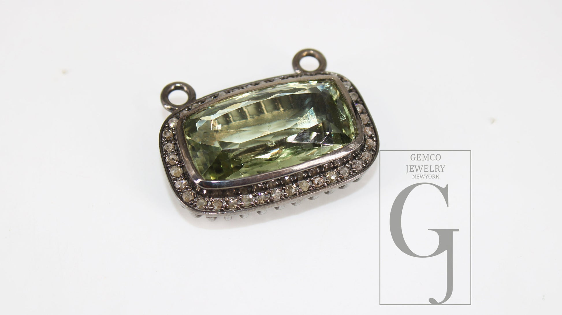 Green amethyst pendant designer Rosecut pave diamond pendant 925 sterling silver handmade finish diamond charm necklace pendant 18" necklace