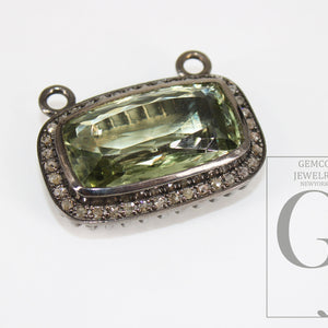 Green amethyst pendant designer Rosecut pave diamond pendant 925 sterling silver handmade finish diamond charm necklace pendant 18