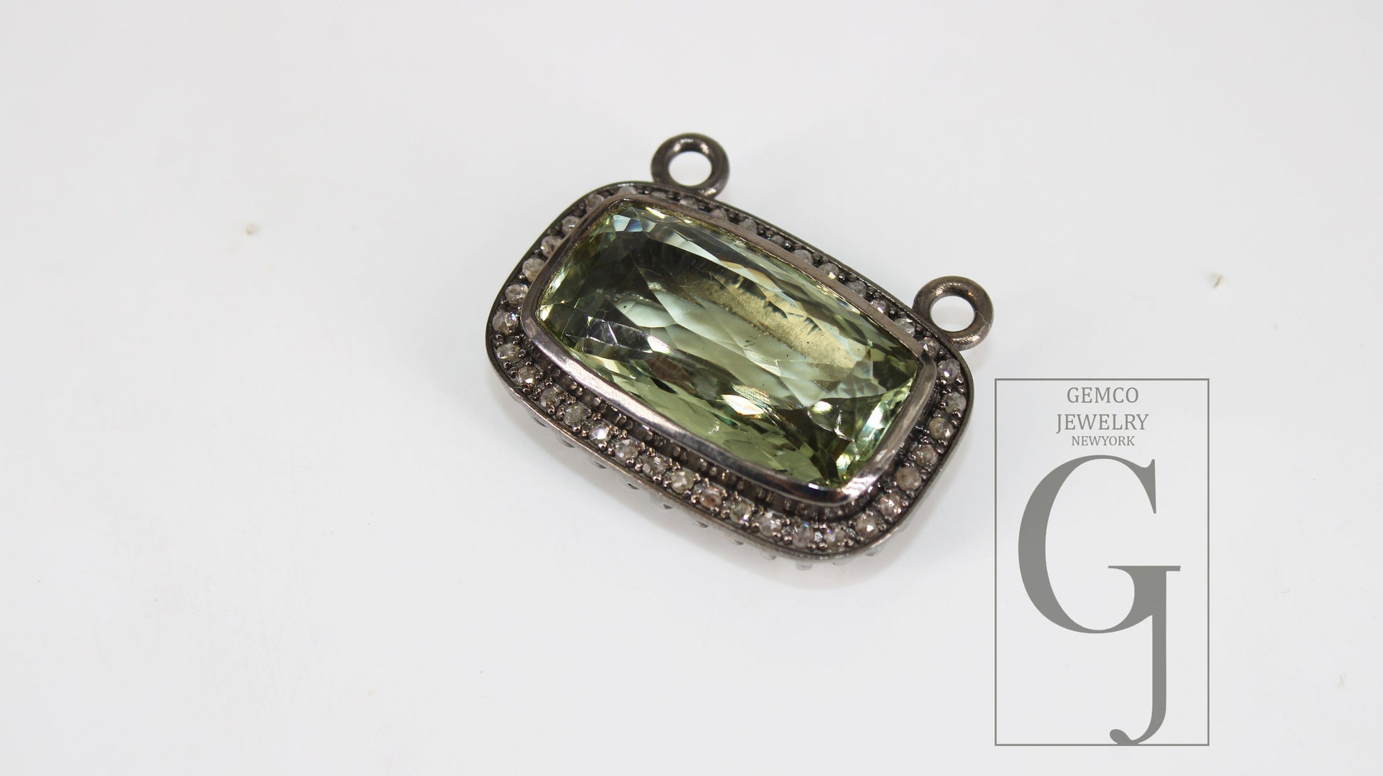 Green amethyst pendant designer Rosecut pave diamond pendant 925 sterling silver handmade finish diamond charm necklace pendant 18" necklace