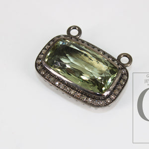 Green amethyst pendant designer Rosecut pave diamond pendant 925 sterling silver handmade finish diamond charm necklace pendant 18