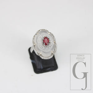 Very beautiful crystal ring ruby ring designer Rosecut pave diamond rings 925 sterling silver handmade silver finish diamond rings