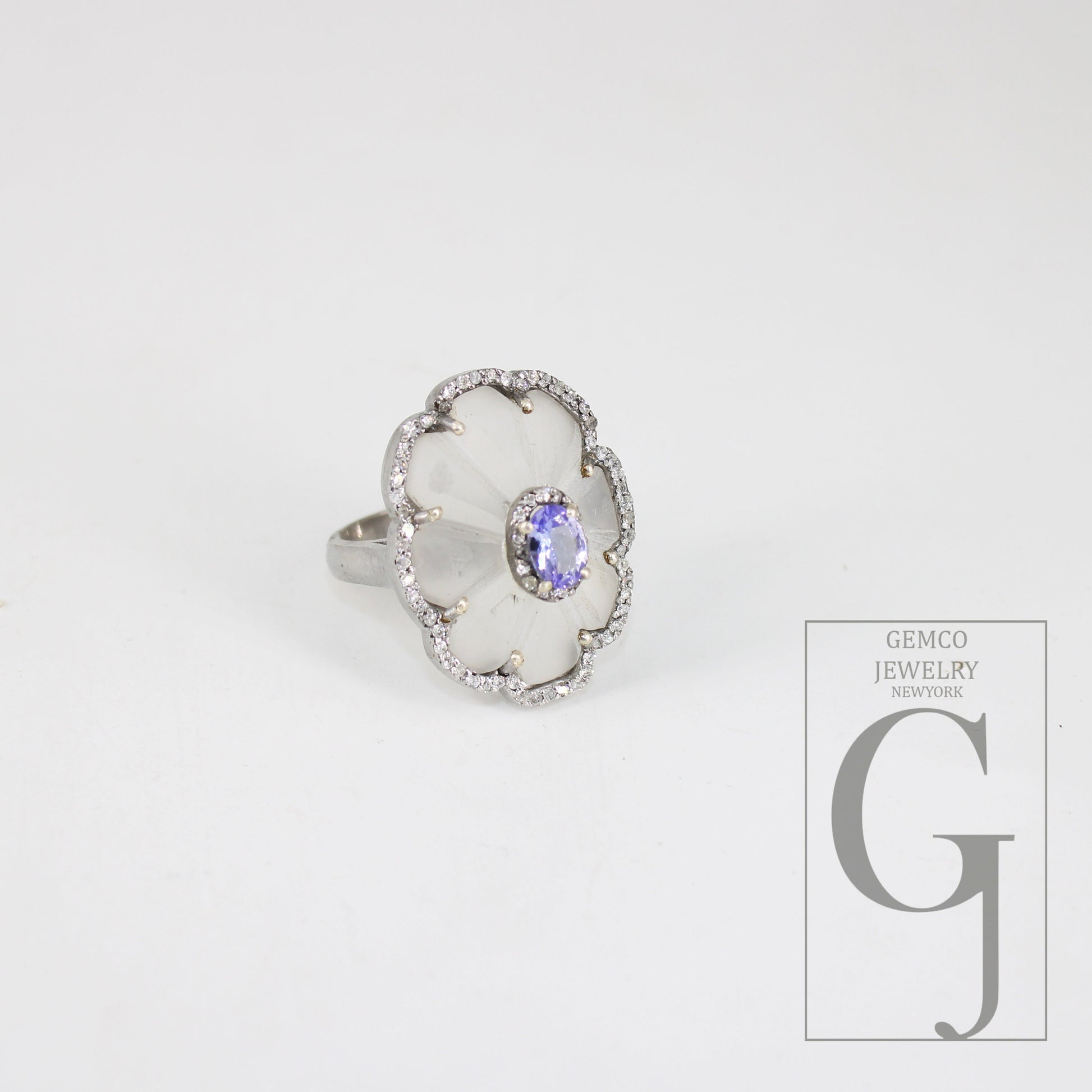 Beautiful crystal ring tanzanite ring designer Rosecut pave diamond rings 925 sterling silver handmade silver finish diamond rings