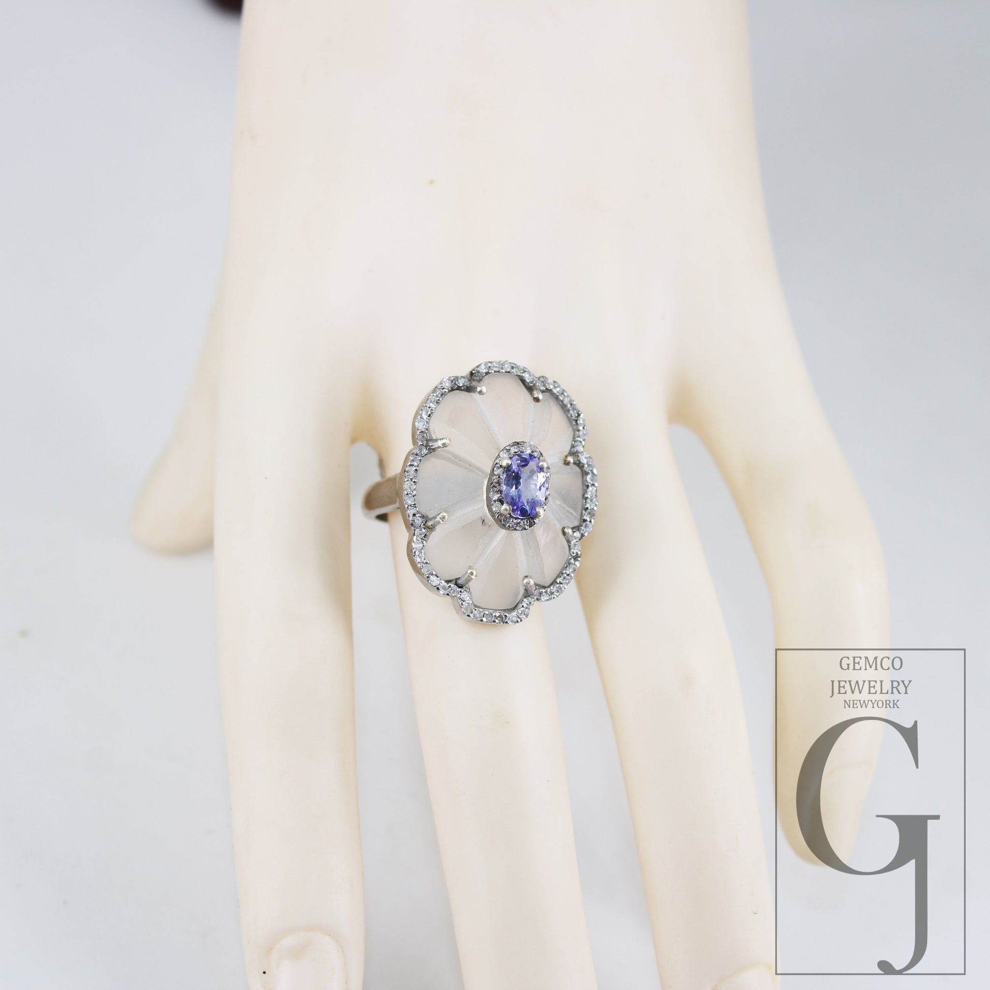 Beautiful crystal ring tanzanite ring designer Rosecut pave diamond rings 925 sterling silver handmade silver finish diamond rings