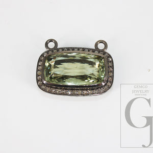 Green amethyst pendant designer Rosecut pave diamond pendant 925 sterling silver handmade finish diamond charm necklace pendant 18
