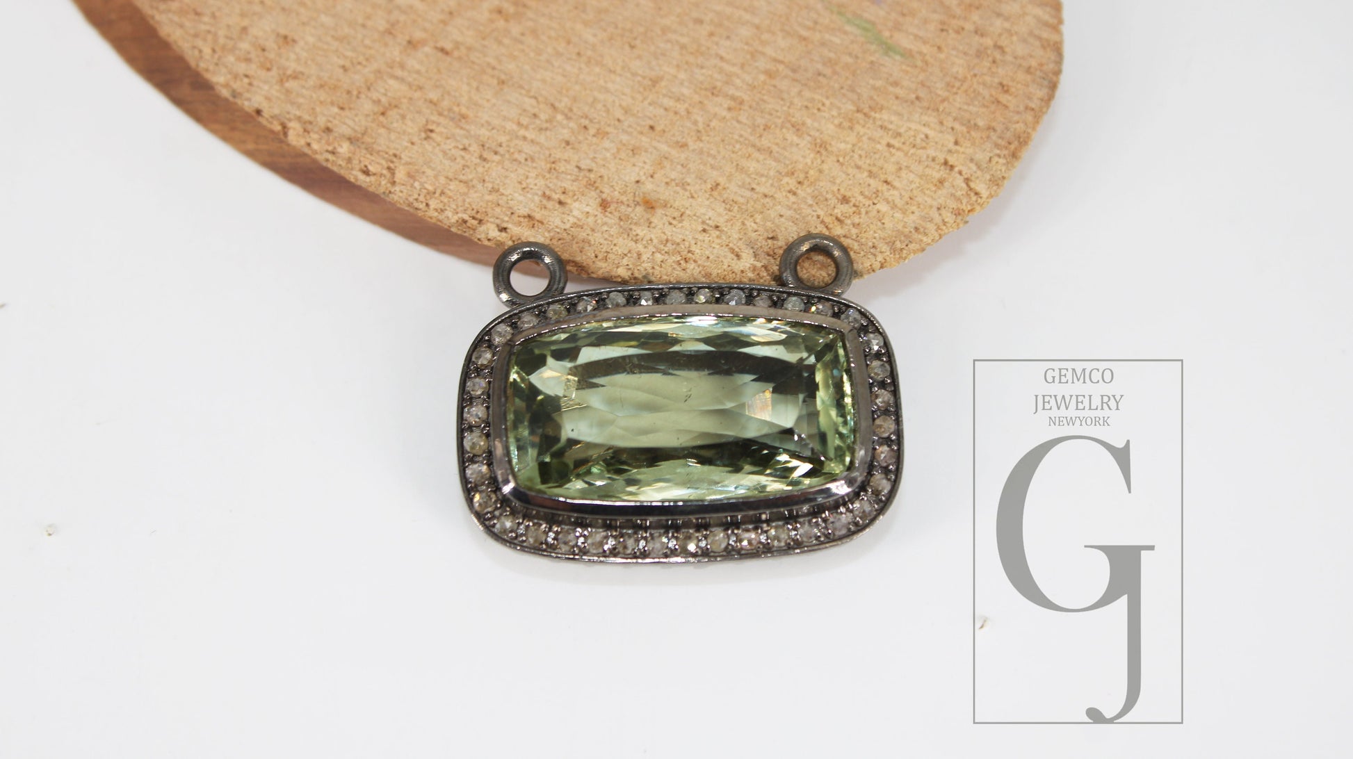 Green amethyst pendant designer Rosecut pave diamond pendant 925 sterling silver handmade finish diamond charm necklace pendant 18" necklace