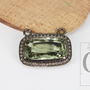 Green amethyst pendant designer Rosecut pave diamond pendant 925 sterling silver handmade finish diamond charm necklace pendant 18