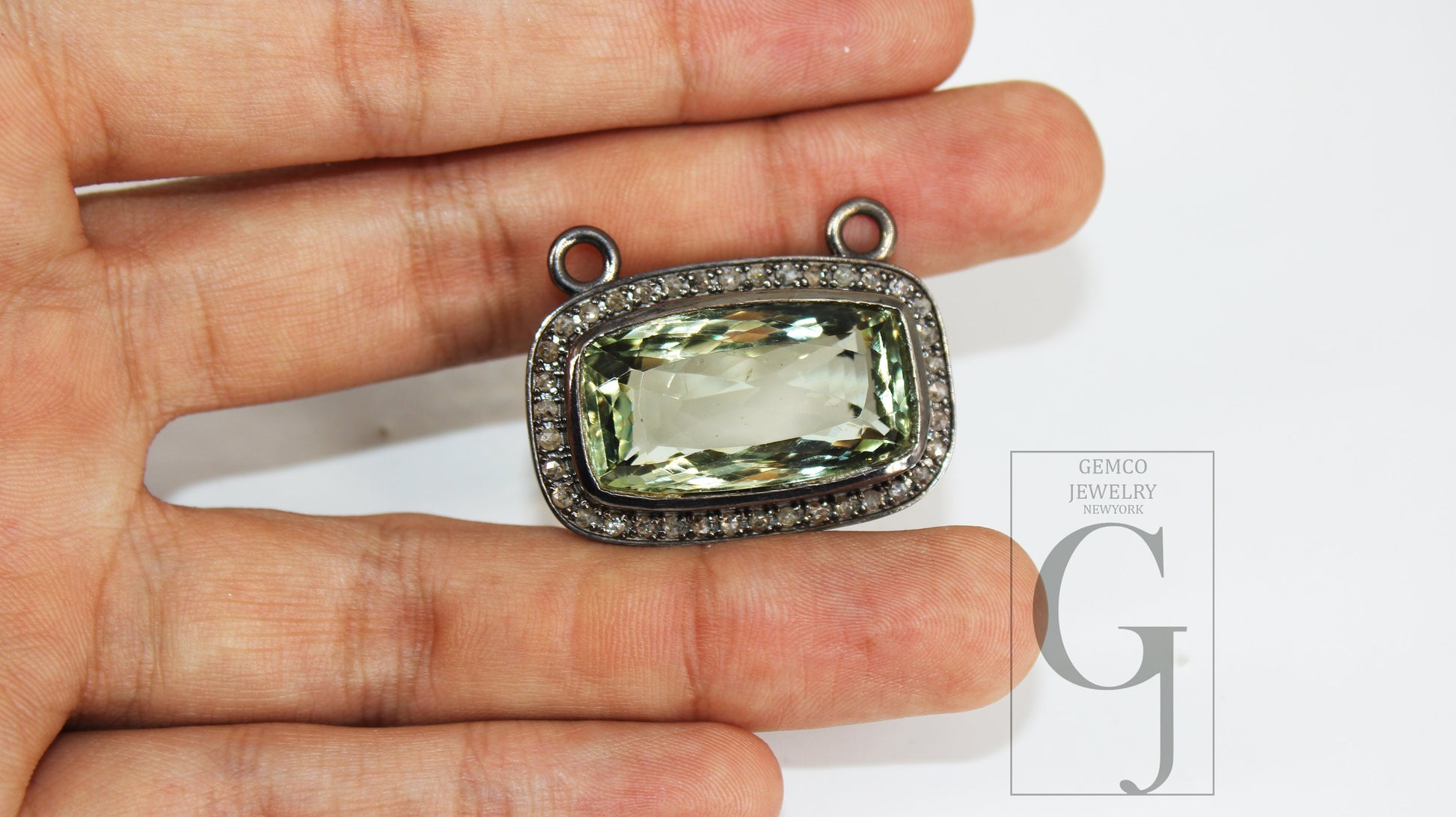 Green amethyst pendant designer Rosecut pave diamond pendant 925 sterling silver handmade finish diamond charm necklace pendant 18" necklace