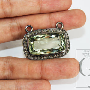 Green amethyst pendant designer Rosecut pave diamond pendant 925 sterling silver handmade finish diamond charm necklace pendant 18