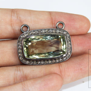 Green amethyst pendant designer Rosecut pave diamond pendant 925 sterling silver handmade finish diamond charm necklace pendant 18