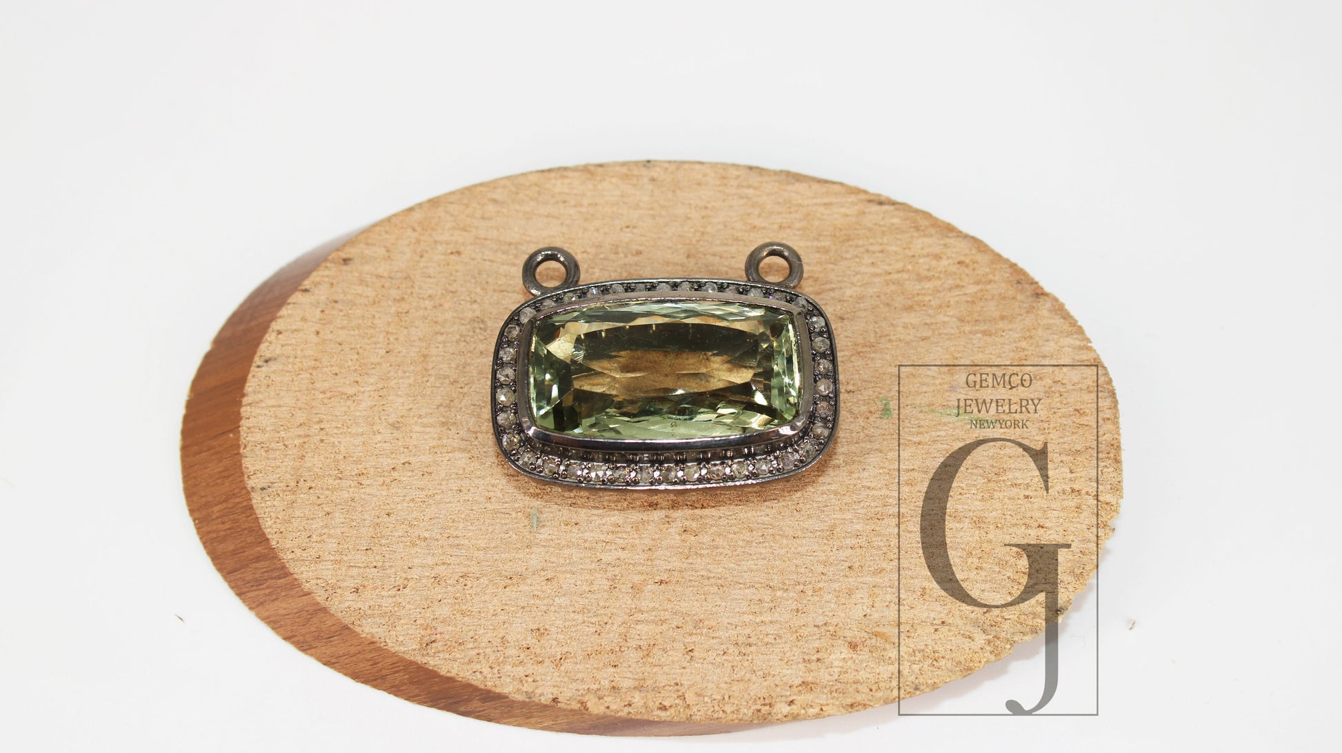 Green amethyst pendant designer Rosecut pave diamond pendant 925 sterling silver handmade finish diamond charm necklace pendant 18" necklace