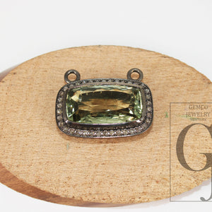 Green amethyst pendant designer Rosecut pave diamond pendant 925 sterling silver handmade finish diamond charm necklace pendant 18