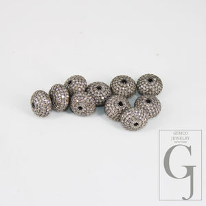 8mm/10mm/12mm Rondelles Pave Diamond Bead / Pave Spacers Design Pave Brilliant Cut Diamond 925 Sterling Silver Handmade Donut Beads Jewelry