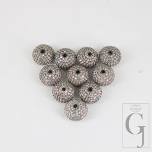 8mm/10mm/12mm Rondelles Pave Diamond Bead / Pave Spacers Design Pave Brilliant Cut Diamond 925 Sterling Silver Handmade Donut Beads Jewelry