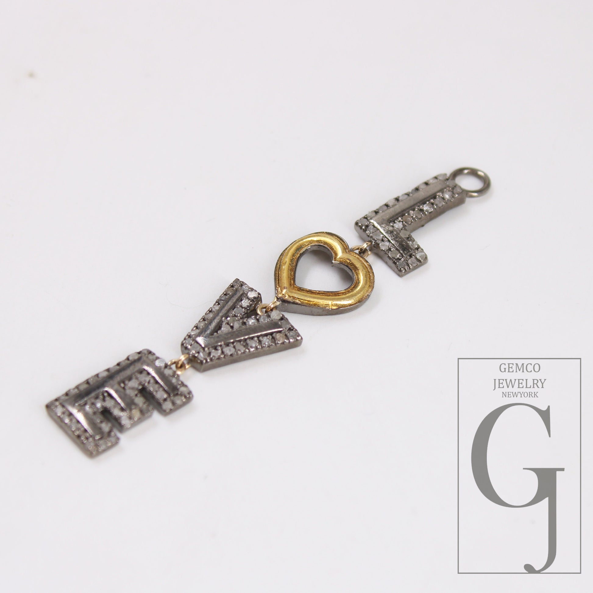 LOVE pendant Rosecut Pave Diamond Pendant 925 Sterling Silver Handmade Finish Diamond Jewelry Necklace Pendant
