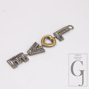 LOVE pendant Rosecut Pave Diamond Pendant 925 Sterling Silver Handmade Finish Diamond Jewelry Necklace Pendant
