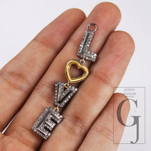LOVE pendant Rosecut Pave Diamond Pendant 925 Sterling Silver Handmade Finish Diamond Jewelry Necklace Pendant