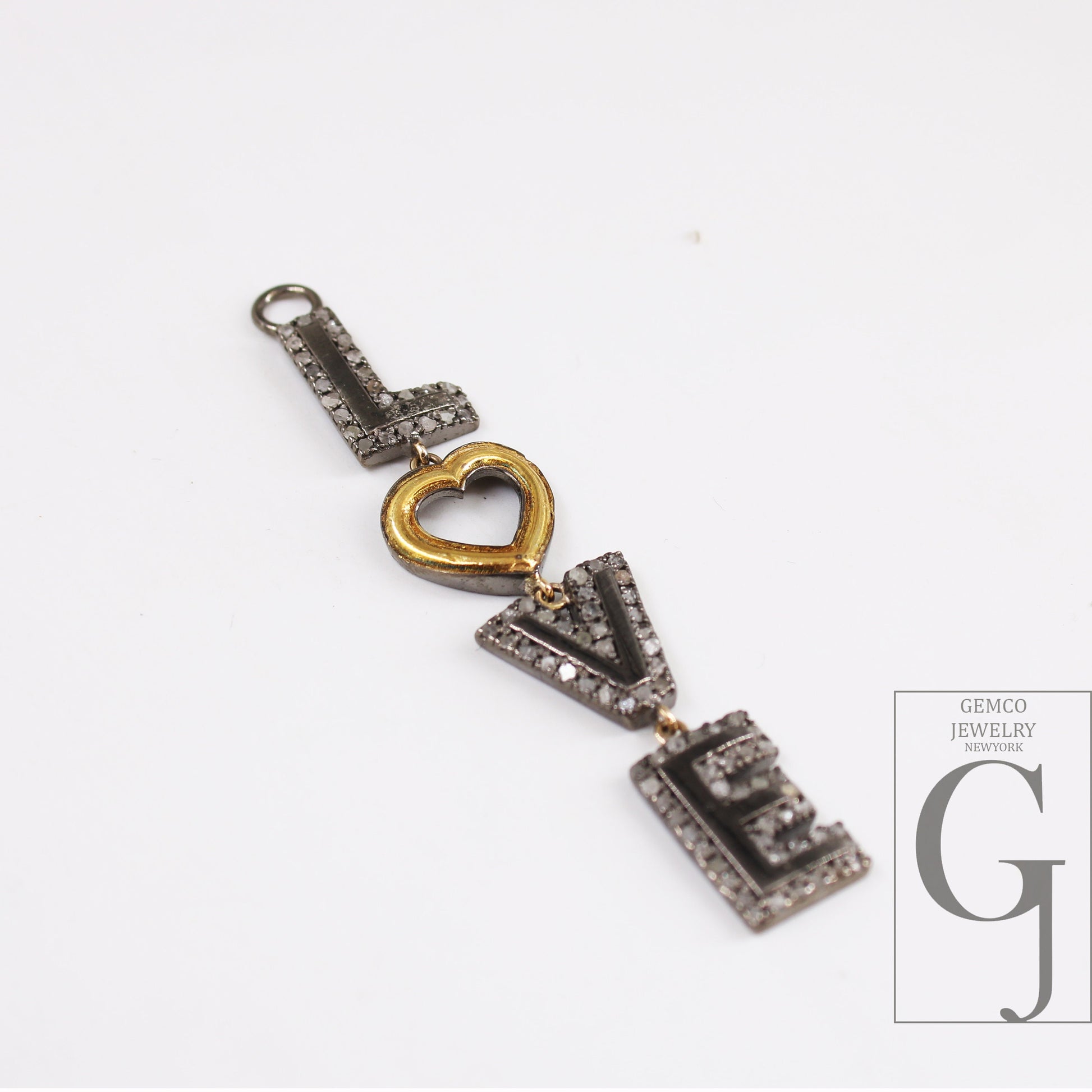 LOVE pendant Rosecut Pave Diamond Pendant 925 Sterling Silver Handmade Finish Diamond Jewelry Necklace Pendant