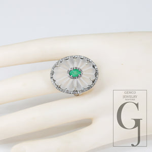 Beautiful Crystal Ring Green Emerald Ring Designer Rosecut Pave Diamond Rings 925 Sterling Silver Handmade Silver Finish Diamond Rings