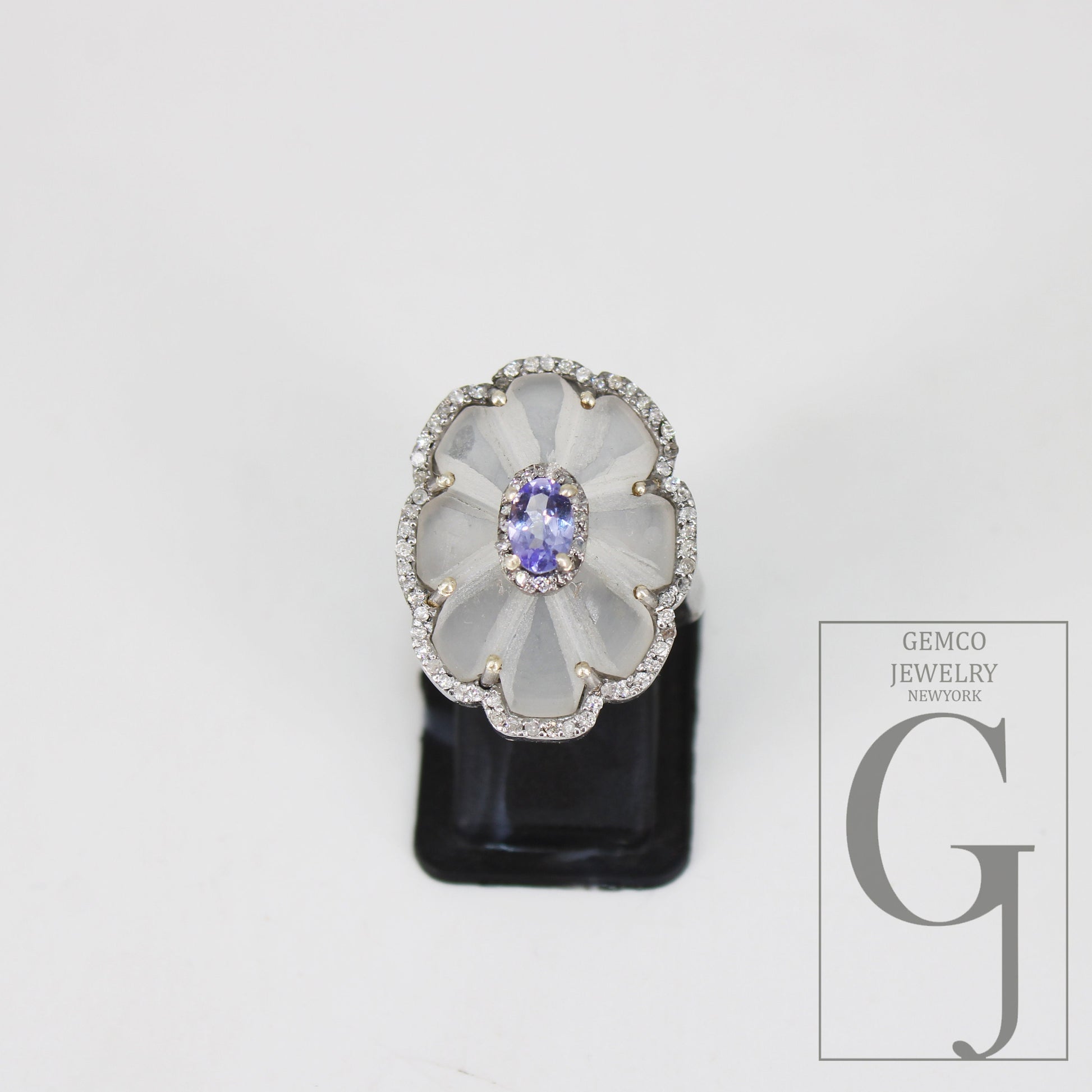 Beautiful crystal ring tanzanite ring designer Rosecut pave diamond rings 925 sterling silver handmade silver finish diamond rings