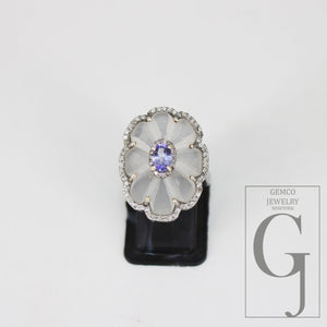 Beautiful crystal ring tanzanite ring designer Rosecut pave diamond rings 925 sterling silver handmade silver finish diamond rings