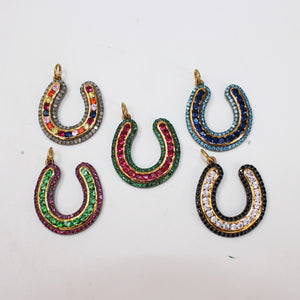 1pc Horseshoe Pendant Rosecut Pave Diamond Pendant 925 Sterling Silver Handmade Finish Diamond , Green, Blue, Red, Black Jewelry Pendant