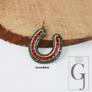 1pc Horseshoe Pendant Rosecut Pave Diamond Pendant 925 Sterling Silver Handmade Finish Diamond , Green, Blue, Red, Black Jewelry Pendant