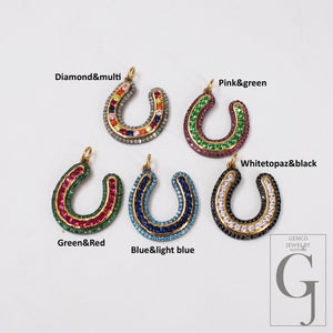 1pc Horseshoe Pendant Rosecut Pave Diamond Pendant 925 Sterling Silver Handmade Finish Diamond , Green, Blue, Red, Black Jewelry Pendant