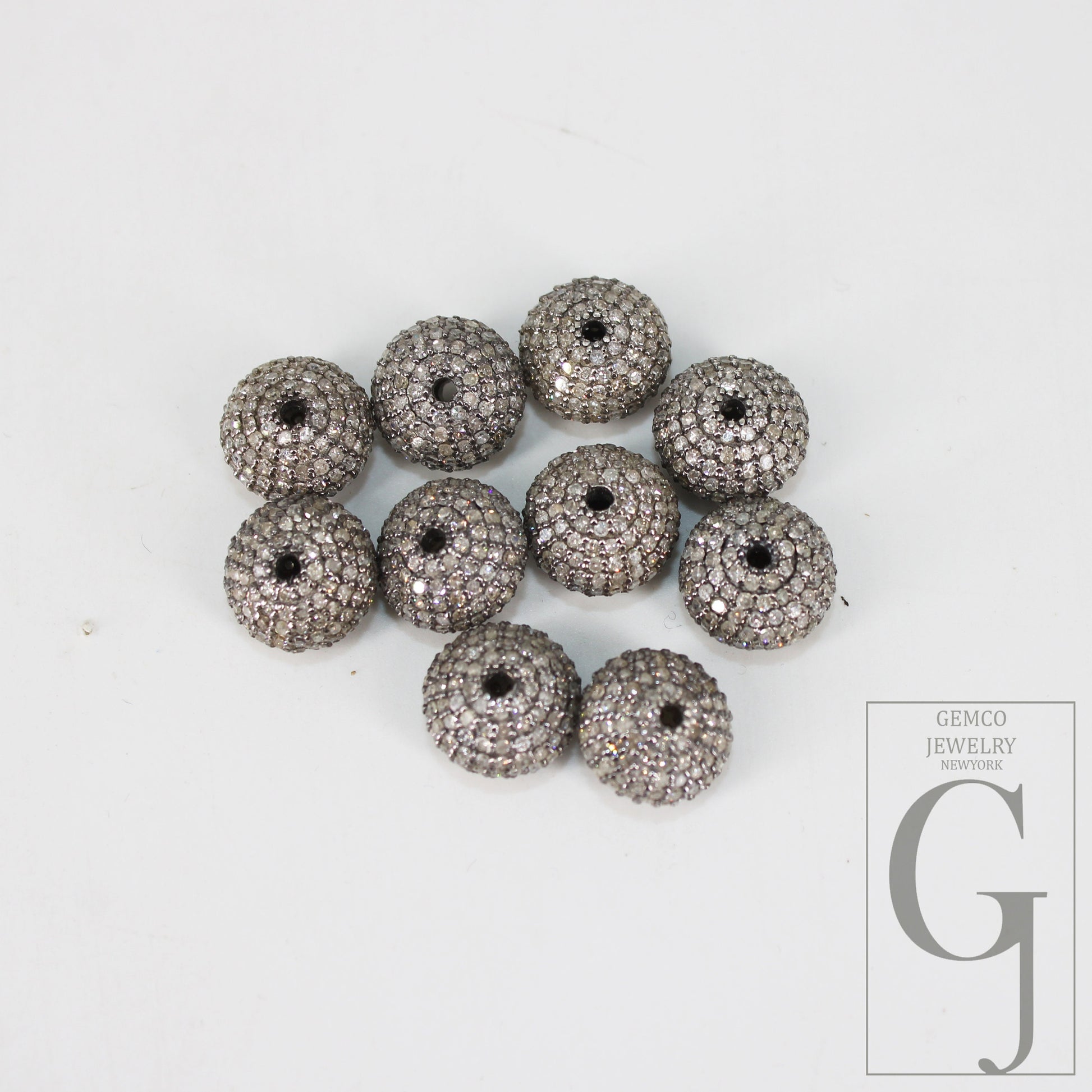 8mm/10mm/12mm Rondelles Pave Diamond Bead / Pave Spacers Design Pave Brilliant Cut Diamond 925 Sterling Silver Handmade Donut Beads Jewelry