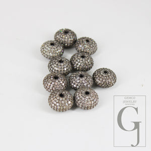 8mm/10mm/12mm Rondelles Pave Diamond Bead / Pave Spacers Design Pave Brilliant Cut Diamond 925 Sterling Silver Handmade Donut Beads Jewelry