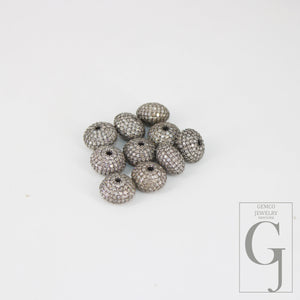 8mm/10mm/12mm Rondelles Pave Diamond Bead / Pave Spacers Design Pave Brilliant Cut Diamond 925 Sterling Silver Handmade Donut Beads Jewelry